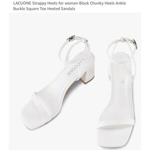 NEW LACUONE white Strappy Heels for women SIZE 11 Block Chunky Heels.